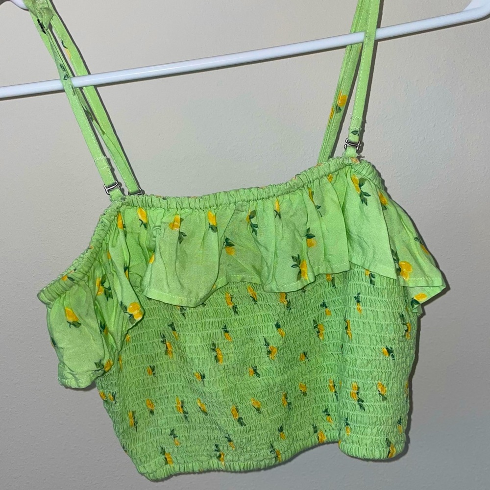 Hollister lime green crop tank with lemons